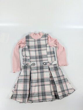 Happily Grey Kids Plaid Jumper Pink Ribbed Mock Neck Top Girls Size 5